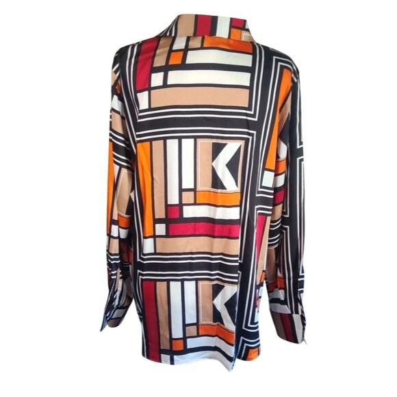 Karl Lagerfeld Womens Abstract Geometric Button-Down XL Long Sleeve Blouse Shirt - Picture 3 of 12